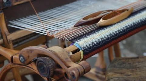Weaving Loom and thread of yarn Stock Footage 67511577