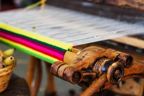 Weaving Loom and thread of yarn Stock Photos