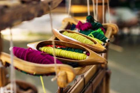 Weaving Loom and thread of yarn Stock Photos