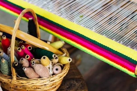 Weaving Loom and thread of yarn Stock Photos