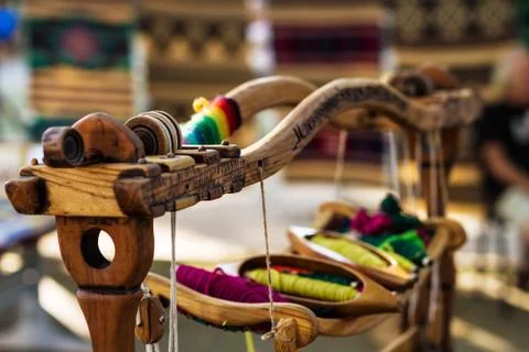 Weaving Loom and thread of yarn Stock Photos