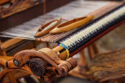 Weaving Loom and thread of yarn Foto stock