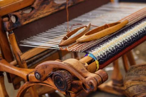 Weaving Loom and thread of yarn Stock Photos