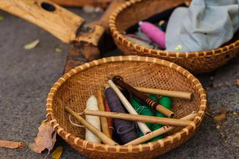 Weaving Loom and thread of yarn Stock Photos