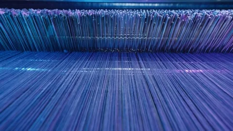 Weaving loom industrial textile production at work. close up. 4K Stock Footage 204792159