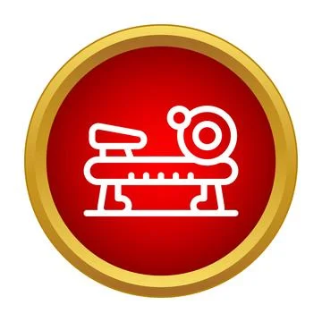 Weaving loom textile machine in red circle icon Stock Illustration