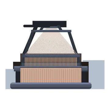 Weaving machine creating brown fabric with beige threads Stock Illustration