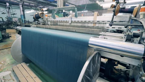 Weaving machinery complex is processing coloured threads Stock Footage 159800439