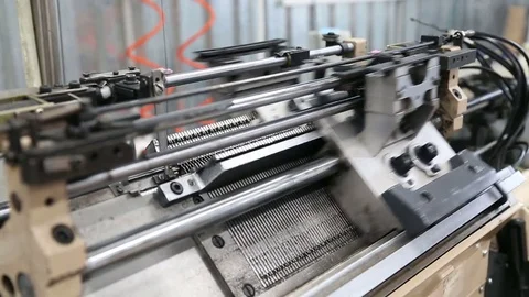 Weaving mill the machine is in operation Stock Footage