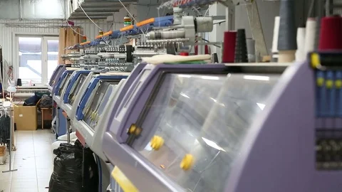 Weaving mill weaving mill machines in a row Stock Footage 77988816