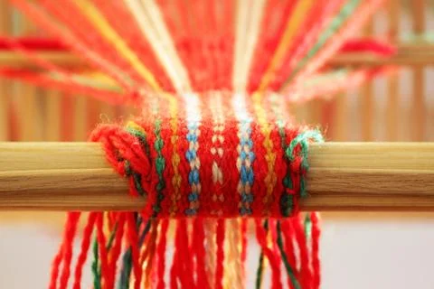 Weaving mini machine for making belts with patterns. Folk art, handmade. Deta Free Stock Photos