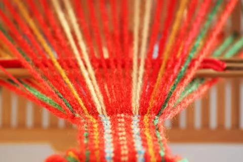 Weaving mini machine for making belts with patterns. Folk art, handmade. Deta Free Stock Photos