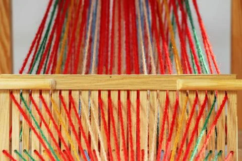 Weaving mini machine for making belts with patterns. Folk art, handmade. D... Stock Photos