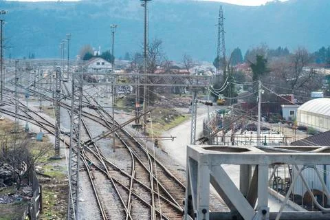 Weaving the rail in front of the train station Stock Photos