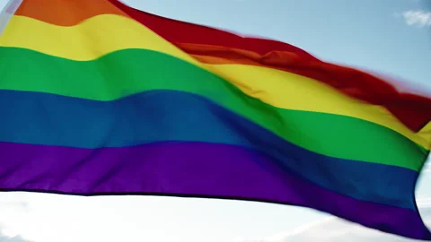 Weaving rainbow Flag On Cloudy Sky Stock Footage 222096217