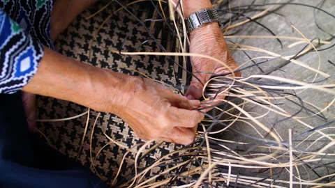 Weaving Rotan Fabirc Top View, Kalimantan, HD Stock Footage 147368024
