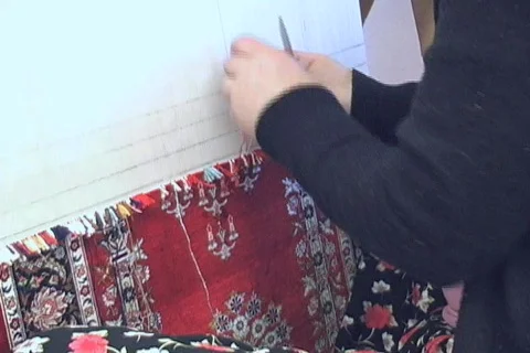 Weaving silk carpet 9 Stock Footage 112808