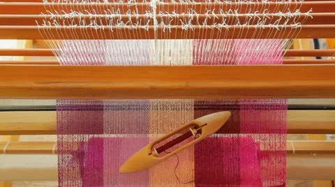 Weaving tea towels on a loom Stock Footage 11239984