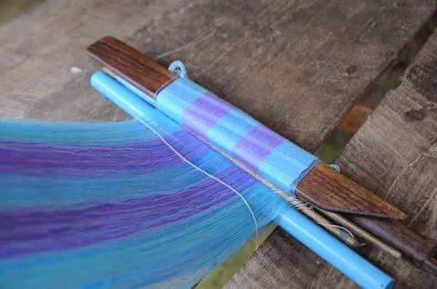 Weaving tools and yarn for made cloths, local production. Stock Photos
