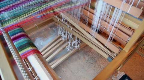 Weaving a towel on a home loom Stock Footage 48720979