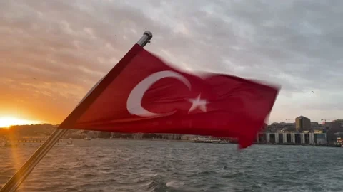 Weaving Turkish flag at Bosphorus Stock Footage 212051636