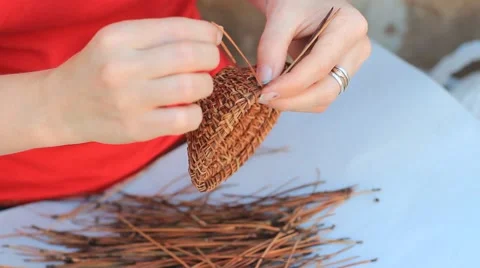 Weaving a vase of pine needles Stock Footage 54024253