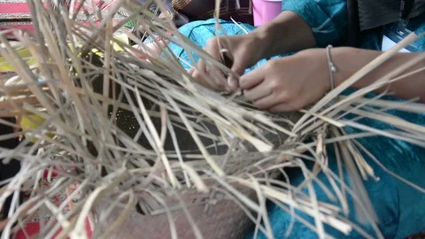 Weaving a wicker basket by handmade Stock Footage 86221120