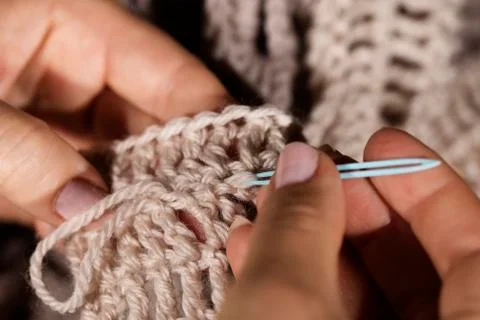 Weaving in yarn ends Stock Photos