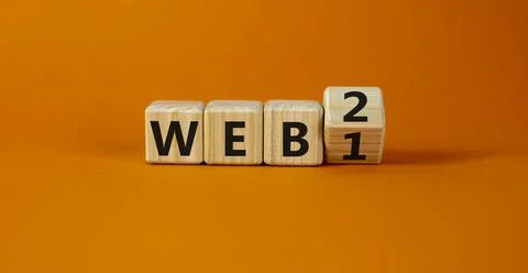 WEB 1 or 2 symbol. Turned a wooden cube and changed words WEB 1 to WEB 2. Bea Stock Photos