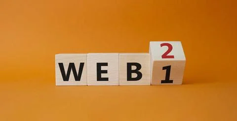 WEB 2 or 1 symbol. Turned wooden cubes with words WEB 1 and WEB 2. Beautifu.. 写真素材