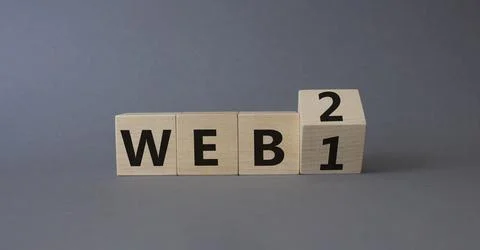 WEB 2 or 1 symbol. Turned wooden cubes with words WEB 1 and WEB 2. Beautifu.. 写真素材