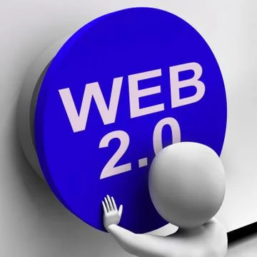 Web 2.0 button shows user-generated website platform Stock Illustration