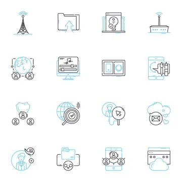 Web 20 linear icons set. Social, Collaborative, User-generated, Interactive Stock Illustration