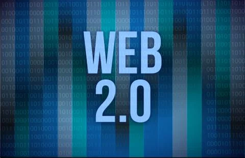 Web 2.0 text on a binary code on blue digital screen Stock Illustration