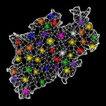 Web 2D Map of North Rhine-Westphalia State with Shiny Light Spots Stock Illustration