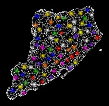 Web 2D Map of Staten Island with Colorful Light Spots Stock Illustration