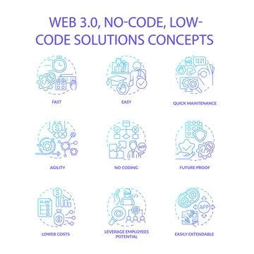 Web 3 0 blue gradient concept icons set Illustrazione stock