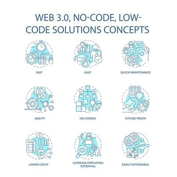Web 3 0 turquoise concept icons set 스톡 일러스트