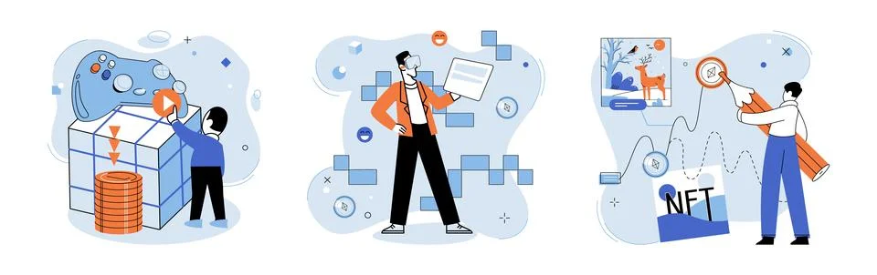 Web 3. In metaverse, web3 acts as underlying infrastructure powers immersive Stock Illustration