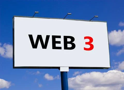 WEB 3 or 3.0 symbol. Concept words WEB 3 on white billboard. Beautiful blue s 写真素材
