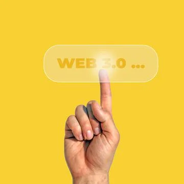 Web 3 Search with hand and light button Stock Illustration