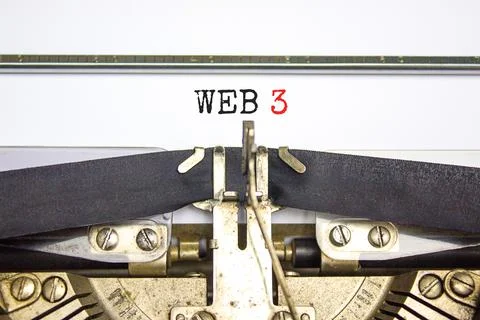 WEB 3 symbol. Concept words WEB 3 typed on retro typewriter. Beautiful white  写真素材