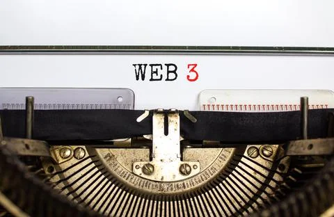 WEB 3 symbol. Concept words WEB 3 typed on retro typewriter. Beautiful white  写真素材