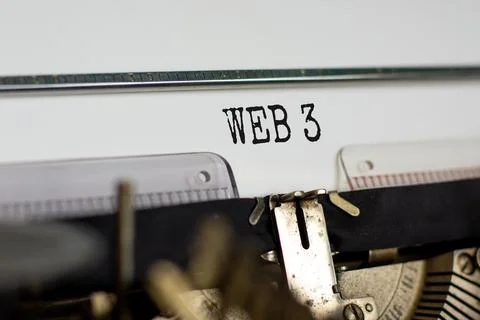 WEB 3 symbol. Concept words WEB 3 typed on retro typewriter. Beautiful white  写真素材