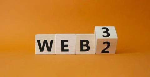 Web 3 vs Web 2 symbol. Turned wooden cubes with words web 2 vs web 3. Beaut.. 写真素材