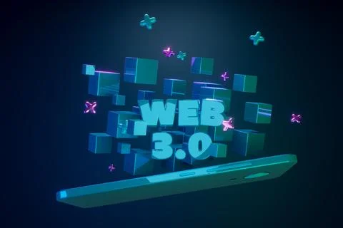 WEB 3.0 Concept of decentralized internet. technology concept. 3d render 스톡 일러스트
