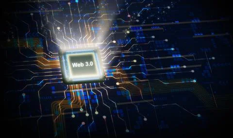 WEB 3.0 concept. A powerful Central Computer Processor or CPU is working at.. 스톡 일러스트