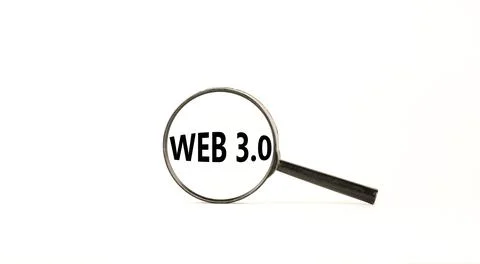 WEB 3.0 symbol. Concept words WEB 3.0. Magnifying glass. Beautiful white tabl 写真素材