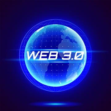 Web 3.0 text on hologram planet earth. New version of the website using Stock Illustration
