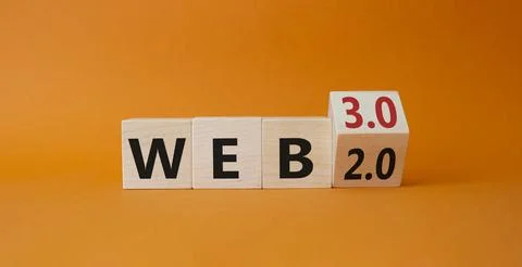 Web 3.0 vs Web 2.0 symbol. Turned wooden cubes with words web 2.0 to web 3... 写真素材